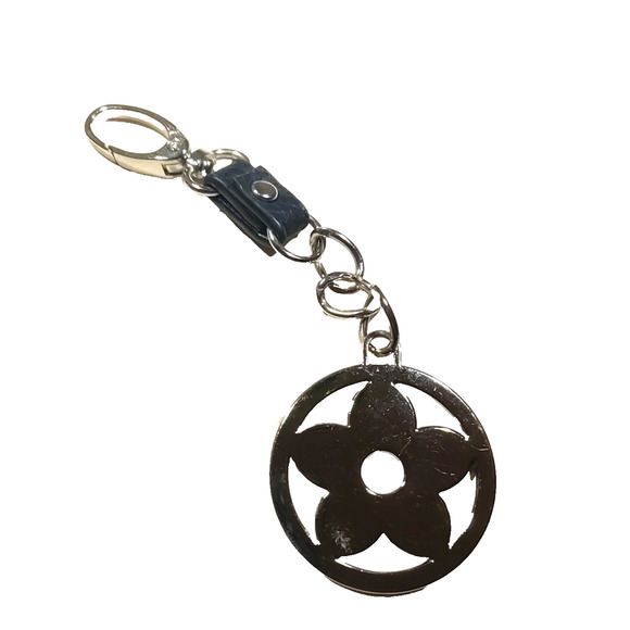 Flower Keychain Black Silver Tone Long Clip - Picture 2 of 6